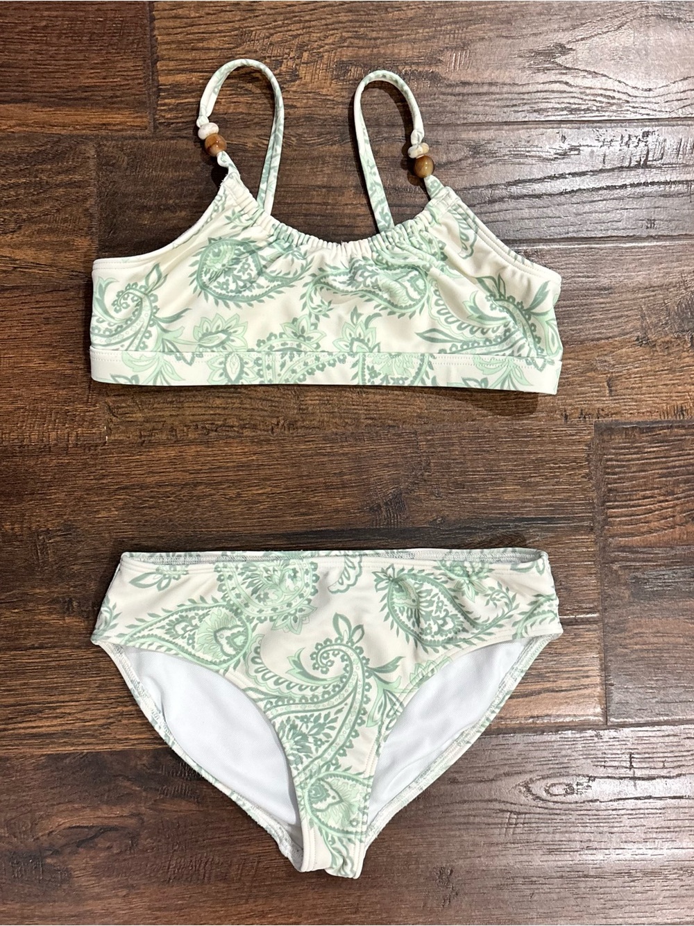 abercrombie kids Cream & Mint Paisley Two-Piece Swim Set 7/8